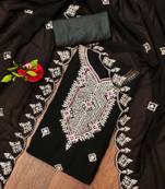 Manvaa women's black unstitched heavy multi embrodiery dupatta georgette dress material