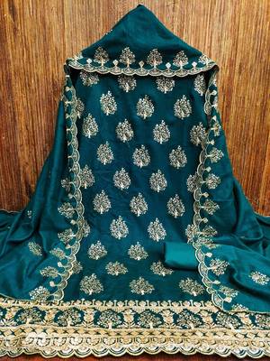 Manvaa women's teal blue heavy sequence embrodiery a vichitra cotton dress material 5