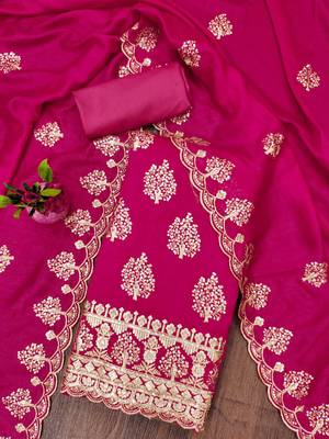Manvaa women's pink heavy sequence embrodiery dupatta vichitra cotton dress material 3