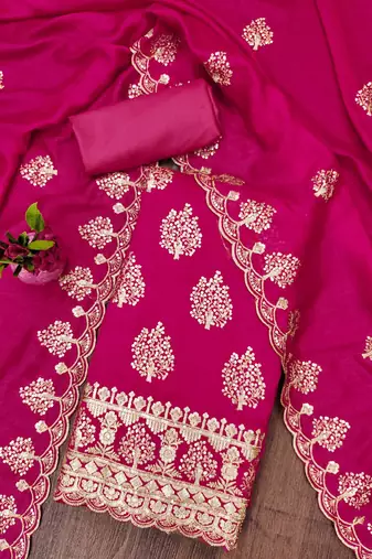 Manvaa women's pink heavy sequence embrodiery dupatta vichitra cotton dress material