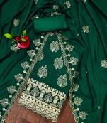 Manvaa women's green heavy sequence embrodiery vichitra cotton dress material