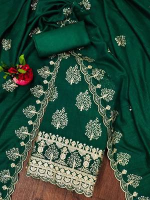 Manvaa women's green heavy sequence embrodiery vichitra cotton dress material 3