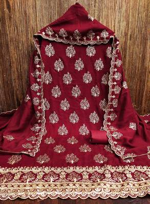 Manvaa women's maroon heavy sequence embrodiery vichitra cotton dress material 5