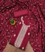 Manvaa women's maroon heavy thread embrodiery and fancy border dupatta vichitra dress material
