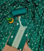 Manvaa women's green unstitched heavy thread embrodiery and fancy border dress material