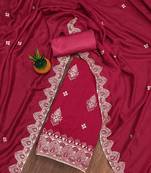 Women's pink unstitched heavy thread embrodiery and fancy border dupatta vichitra dress material
