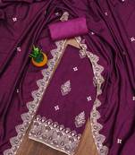 Women's purple heavy thread embrodiery and fancy border dupatta vichitra dress material