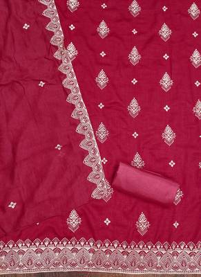 Women's pink heavy thread embrodiery and fancy border dupatta vichitra dress material 2