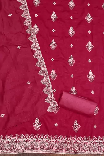 Women's pink heavy thread embrodiery and fancy border dupatta vichitra dress material