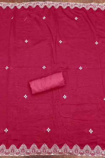 Women's pink heavy thread embrodiery and fancy border dupatta vichitra dress material