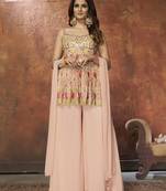 Elegant peach embroidered peplum kurta pallazos set