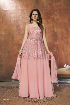 Elegant pink embroidered peplum kurta pallazos set 1