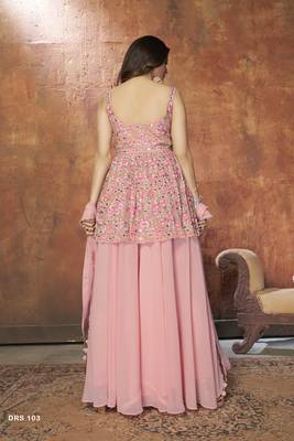Elegant pink embroidered peplum kurta pallazos set 2