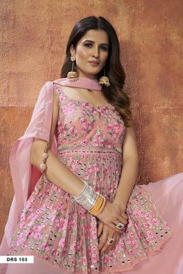 Elegant pink embroidered peplum kurta pallazos set 3