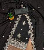 Women's black unstitched heavy thread embrodiery and fancy border dupatta vichitra dress material