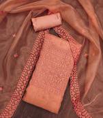 Manvaa women's peach heavy thread sequence embrodiery and fancy border dupatta oraganza dress material