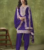 Purple Chanderi Silk Embroidered Punjabi Salwar Suit