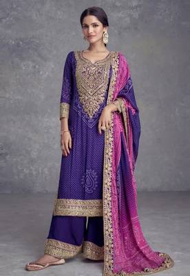 Blue heavy gota & mirrow wrok bandhani silk suits 1