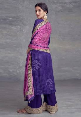 Blue heavy gota & mirrow wrok bandhani silk suits 3