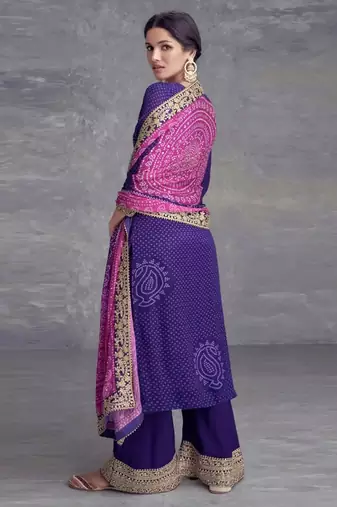 Blue heavy gota & mirrow wrok bandhani silk suits