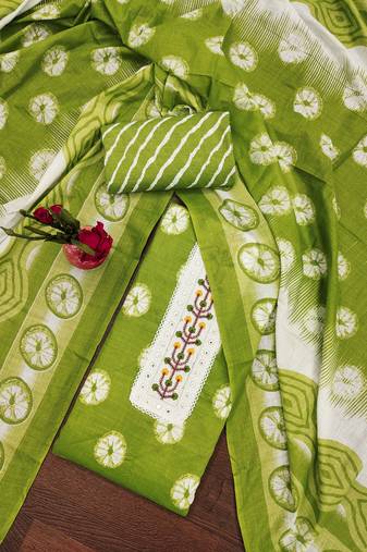 Manvaa women's green unstitched fancy print work pc cotton dress material (mt533grn)