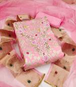 Manvaa women's pink unstitched designer weaving, handwork maslin banarasi cotton dress material (msmfc11400c)