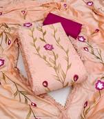 Manvaa women's peach unstitched designer print, thread sequence work  cembric cotton dress material (msmfc11398e)
