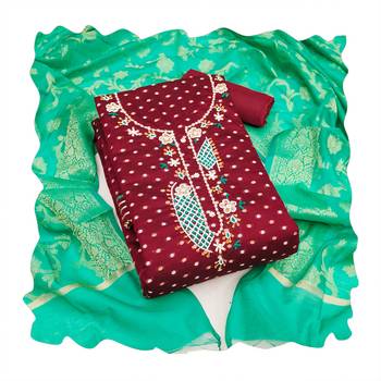 Manvaa women's maroon designer weaving, handwork modal butti cotton dress material 3