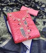 Manvaa women's pink unstitched designer weaving, handwork modal butti cotton dress material 