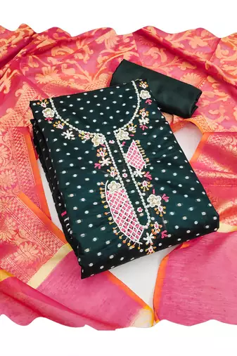 Manvaa women's black designer weaving, handwork modal butti cotton dress material