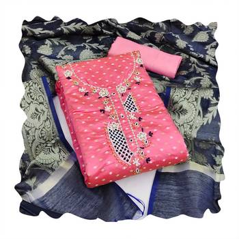 Manvaa women's pink designer weaving, handwork modal butti cotton dress material 3