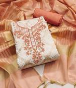 Manvaa women's white designer weaving, handwork maslin banarasi cotton dress material