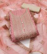 Manvaa women's peach unstitched heavy zari embroidery roman silk dress material