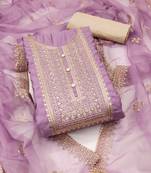 Manvaa women's purple heavy zari embroidery roman silk dress material