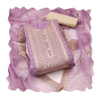Manvaa women's purple heavy zari embroidery roman silk dress material 3