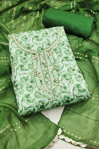 Manvaa women's multi unstitched designer print, handwork and border maslin cotton dress material 