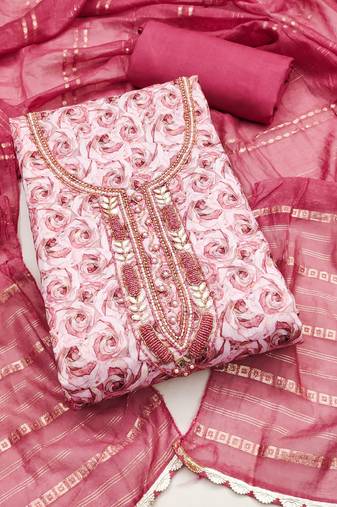 Manvaa women's multi unstitched designer print, handwork cotton dress material 