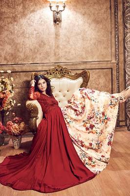 Maroom Embroidered Net Semi Stitched Anarkali Style Lehenga Suit Up To 42" Size 3