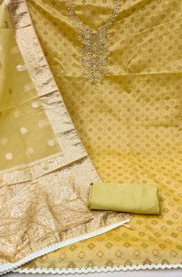 Manvaa women's light green designer print, handwork cotton dress material 2