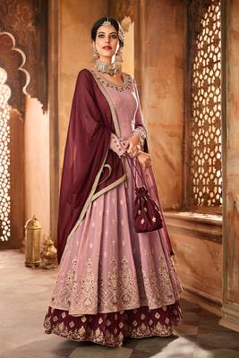 Pink Embroidered Georgette  Anarkali Style Lehenga Suit Free size full stitched Up To 42" Size 1