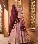Pink Embroidered Georgette  Anarkali Style Lehenga Suit Free size full stitched Up To 42" Size