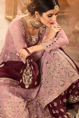 Pink Embroidered Georgette  Anarkali Style Lehenga Suit Free size full stitched Up To 42" Size 2