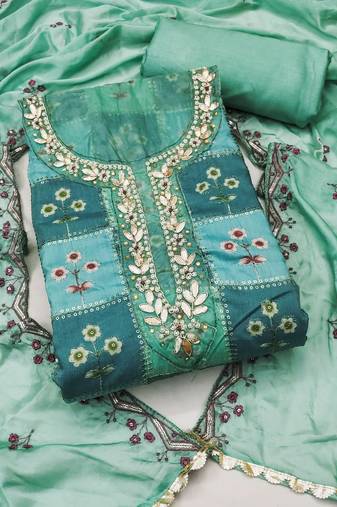 Manvaa women's multi unstitched heavy position sequence work,handwork maslin cotton dress material 