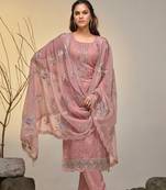 Rose Gold Embroidered Organza  Straigjht Pant Suit Free size full stitched Up To 42" Size