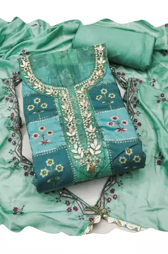 Manvaa women's multi heavy position sequence work,handwork maslin cotton dress material