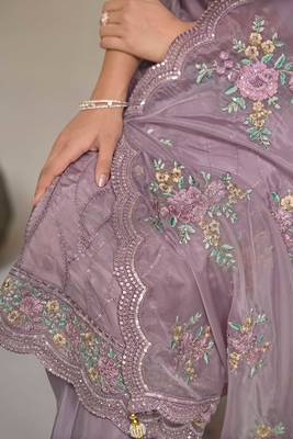 Mauve Embroidered Organza  Straigjht Pant Suit Free size full stitched Up To 42" Size 3