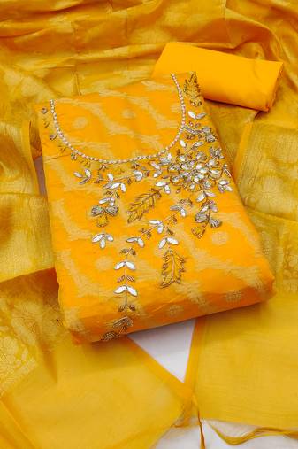 Manvaa women's mustered unstitched handwork border with banarasi dupatta banarasi jacquard dress material 