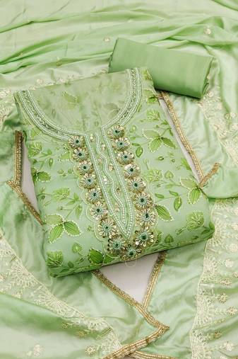 Manvaa women's sea green unstitched heavy position sequence viscose organza dress material 