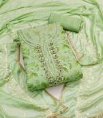 Manvaa women's sea green unstitched heavy position sequence viscose organza dress material