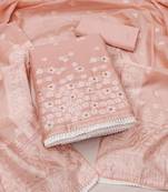 Manvaa women's peach designer weaving, handwork dress material